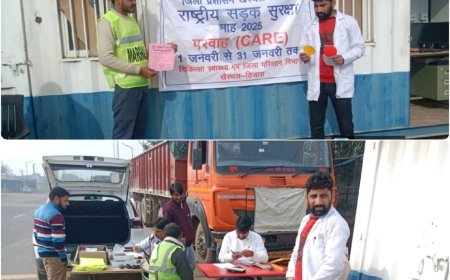 थीम परवाह के अंतर्गत व्यावसायिक वाहन चालकों की तिजारा टोल टैक्स नाके पर की गई नेत्र चिकित्सा जांच