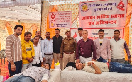 हैप्पी क्लब महेन्द्रगढ़ के रक्तदान शिविर में 104 रक्तवीरों ने किया रक्तदान