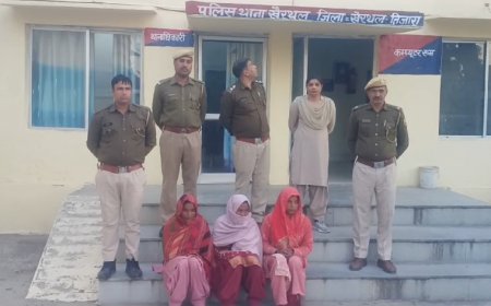 महिलाओं की चैन काटने के मामले में तीन महिलाएं गिरफ्तार कटर और दो सोने की चैन बरामद