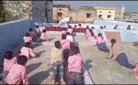 सीमा आदर्श उच्च प्राथमिक विद्यालय मे योग सत्र का आयोजन