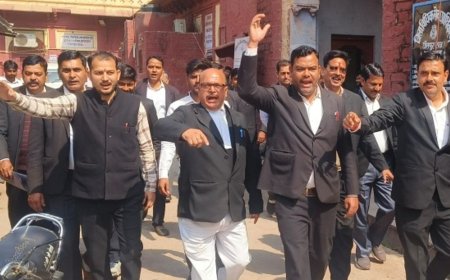 अधिवक्ता संशोधन बिल का विरोध:वकीलों ने कोर्ट परिसर में निकाली रैली