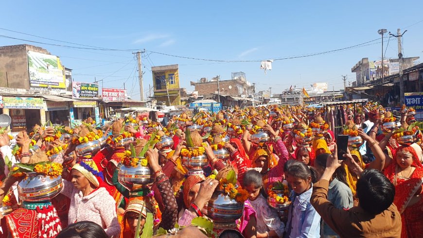 10 फरवरी को नवनिर्मित विश्वकर्मा मंदिर में होगा मूर्ति स्थापना समारोह :मूर्ति स्थापना को लेकर 500 महिलाओं द्वारा निकाली गई भव्य कलश यात्रा