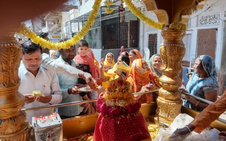 अखिल विश्व गायत्री परिवार शांतिकुंज हरिद्वार द्वारा संचालित दिव्या ज्योति कलश यात्रा पहुंची मंडावर