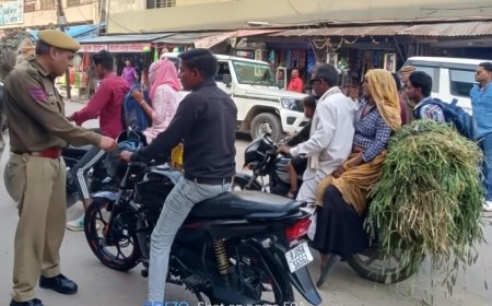 यातायात नियमों का पालन कराने के लिए पुलिस ने कई स्थानों पर की औचक नाकाबंदी