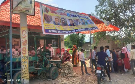 बागोरा में शीतला माता मेले में निशुल्क गन्ने का रस वितरण, श्रद्धालुओं में उत्साह