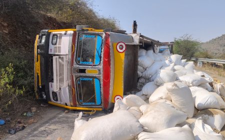 अनियंत्रित होकर पलटा खल से भरा ट्रक