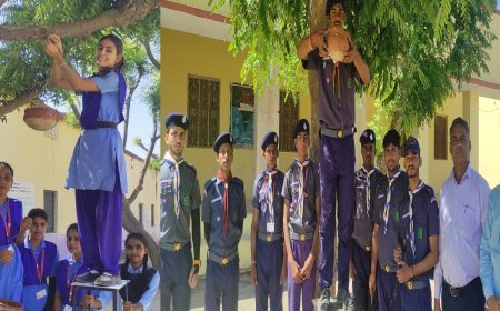 स्काउट एवं गाइड द्वारा राजकीय विद्यालय में लगाए परिंडे