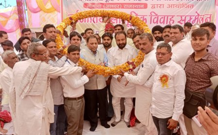 नौगांवा में सामूहिक विवाह सम्मेलन का आयोजन:29 जोड़े बंधें परिणय सूत्र बंधन में,विधायक सुखवंत सिंह थे मुख्यअतिथि