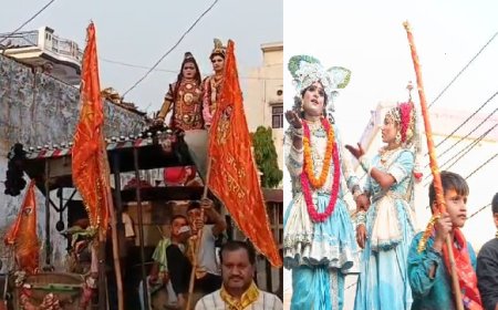 महुआ में परशुराम जयंती जन्मोत्सव पर जीवंत झांकियां के साथ धूमधाम से निकली विशाल कलश यात्रा,शोभायात्रा