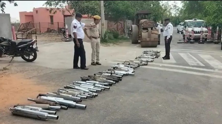 भरतपुर में 105 बाइकों से निकाले मोडिफाई साइलेंसर: सड़क पर मोडिफाई साइलेंसर बिछाकर चलवाया रोलर