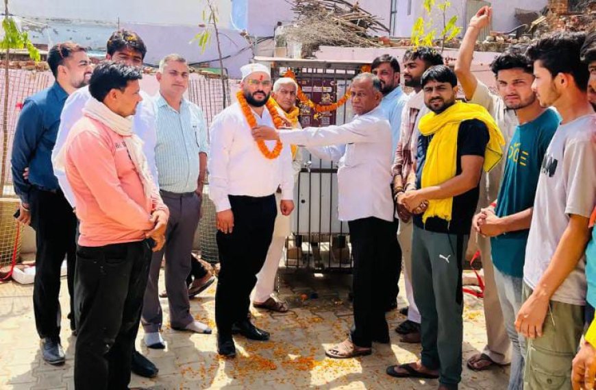 श्री ठाकुर जी श्याम मंदिर में पंजाब नेशनल बैंक ने एक वाटर कूलर किया भेंट