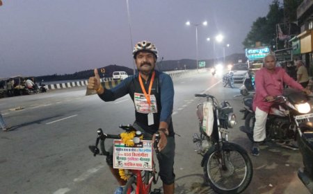 साइकिल मैन मुकेश कुमावत विश्व साइकिल दिवस और पर्यावरण दिवस पर 650 किमी की साइकिल यात्रा हेतु भीलवाड़ा से हुए रवाना गुरला में स्वागत