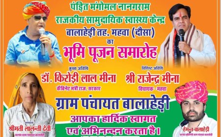 कृषि मंत्री डॉक्टर किरोडी लाल मीणा विधायक राजेंद्र मीणा बालाहेडी में पंडित मंगोमल नानगराम राजकीय सामुदायिक स्वास्थ्य केंद्र का करेंगे भूमि पूजन