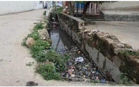 गंदगी और कचरे से अटे पड़े हैं नाले टूट गई सुरक्षा दीवार विधुत पोल गिरने का खतरा