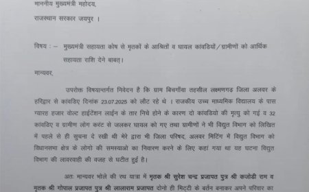 बीचगांवा मे कांवडियो की करंट से हुई मौत व झुलसे लोगो को आर्थिक सहायता के लिए विधायक मांगेलाल मीना ने मुख्यमंत्री को लिखा पत्र