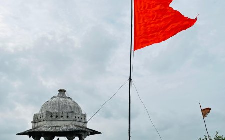 उपनगर पुर की उड़न छतरी पर नया 65 फिट ऊँचा भगवा ध्वज विधिविधान के साथ लगाया