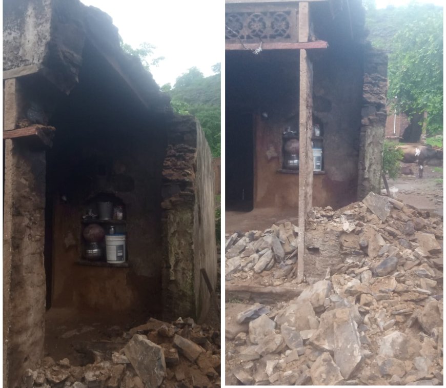 बीती रात को तेज बारिश से निर्धन के घर की दीवार गिरी हुए बेसहारा