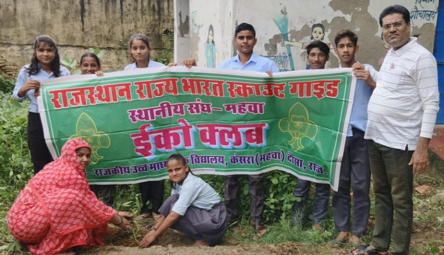 इको क्लब राजकीय उच्च माध्यमिक विद्यालय केसरा के तत्वाधान  में किया पौधारोपण