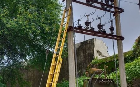बिना सुरक्षा उपकरणों के बिजली लाइन पर काम कर रहे कर्मचारी, जान को खतरा