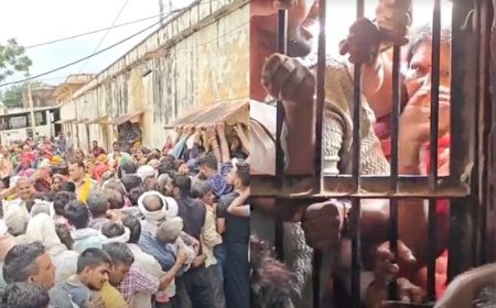 भरतपुर:नदबई में डीएपी खाद के लिए उमड़ी भीड़:धक्का-मुक्की होने पर बुलाई पुलिस