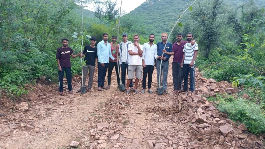 रक्षाबंधन व विश्व आदिवासी दिवस पर भैरू बाबा मंदिर क्षेत्र में लगाए बरगद के पौधे