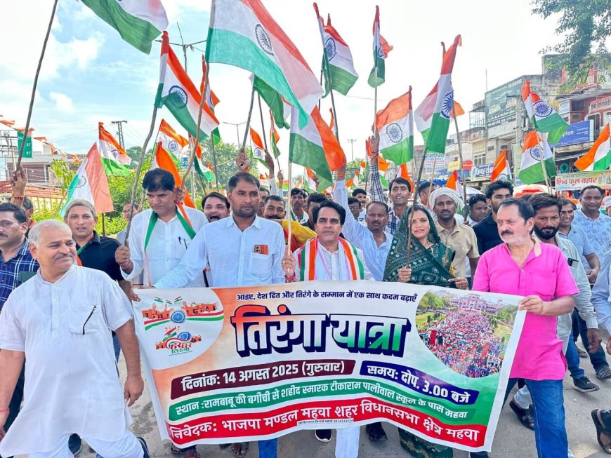 महुवा में विधायक राजेंद्र मीणा के नेतृत्व में निकली तिरंगा यात्रा