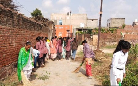 काॅलेज की बालिकाओं ने किया श्रमदान