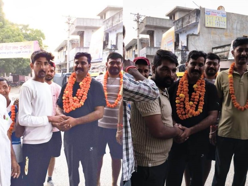 आशापुरा माताजी जा रहे पैदल यात्रा संघ का दुजाना गांव पहुँचने पर किया गाजों बाजों के साथ जोरदार स्वागत