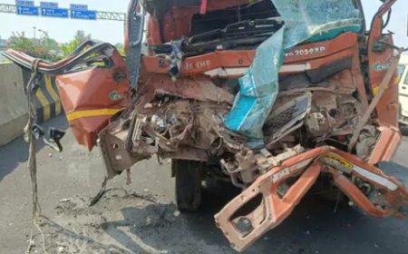 दिल्ली-मुंबई एक्सप्रेसवे पर ट्रक से टकराया कैंटर, ड्राइवर की मौत: पुलिस ने परिजनों को दी सूचना