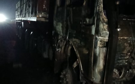 खड़े खाली ट्रक में लगी आग हादसा टला