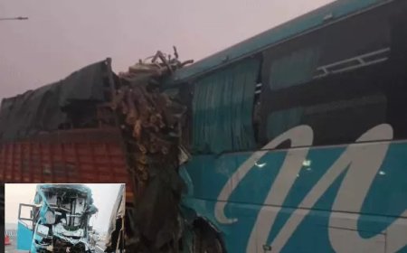 बस-ट्रक टक्कर में 2 की मौत,  दो दर्जन यात्री घायल: दिल्ली-मुंबई एक्सप्रेसवे के पिनान इंटरचेंज पर हुआ हादसा