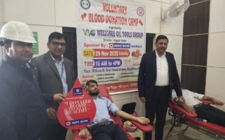 मानवता का संदेश खुशखेड़ा में 100 यूनिट रक्त संग्रह, वेलकेयर ऑयल टूल प्रा. लि. की बड़ी पहल