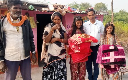 गरीब परिवार की बालिकाओं को सर्दी से बचाव हेतु कम्बल  किए भेंट, बालिकाओं के चेहरे पर खिली मुस्कान