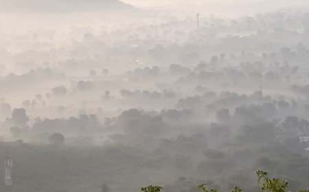 गुरला की अरावली पहाड़ी  तलहटी स्थित कालका माता मंदिर कोहरे की चादर में लिपटा