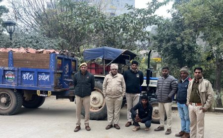 वन विभाग की कार्यवाही अवैध खनन परिवहन करते एक ट्रक एवं एक टैक्टर ट्रॉली जप्त