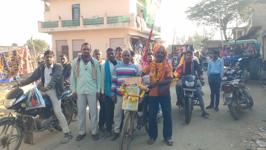 साइकिल से 12 ज्योतिर्लिंग और चार धाम की यात्रा कर वापस लौटे पर मदनलाल सैनी का ग्रामीणों ने किया भव्य स्वागत