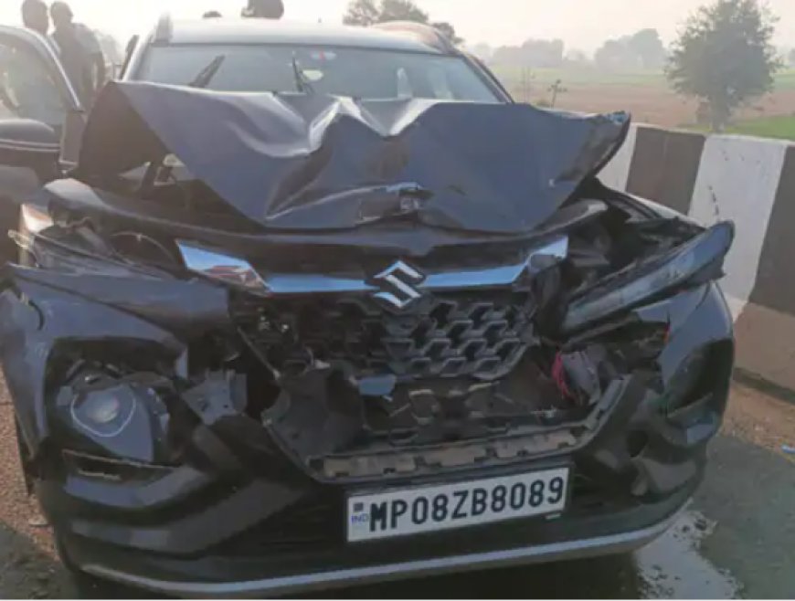 दिल्ली-मुंबई एक्सप्रेस वे पर ट्रक ने कार को मारी टक्कर: बड़ौदामेव के पास रेस्ट एरिया में खड़ी थी,  तीन लोग घायल