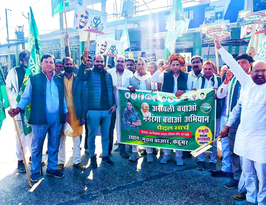 कठूमर में कांग्रेस कार्यकर्ताओं ने अरावली बचाओ मनरेगा बचाओं के तहत निकाला पैदल मार्च