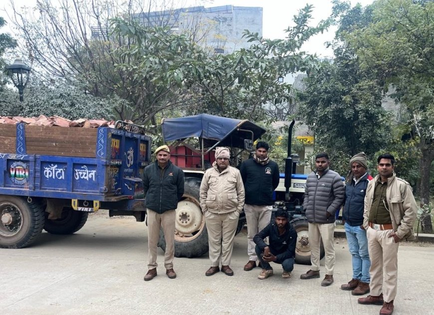 वन विभाग की कार्यवाही अवैध खनन परिवहन करते एक ट्रक एवं एक टैक्टर ट्रॉली जप्त