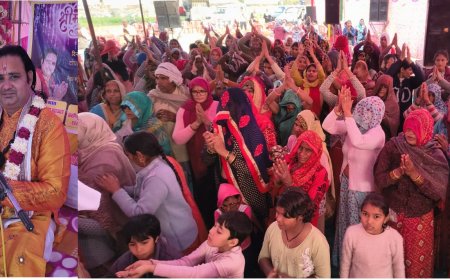 मानखेडा के आरएस इन्टरनेशनल स्कूल के प्रागंण मे आयोजित श्रीमद्‌भागवत कथा ज्ञान यज्ञ उमडे श्रद्धालु