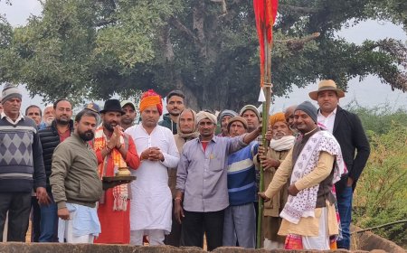 पौंख में 21 कुण्डीय अन्नपूर्णा महायज्ञ को लेकर बसंत पंचमी पर भूमि पूजन एवं ध्वजा स्थापना