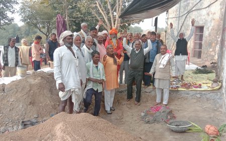 नारायणपुर गांव में वृंदावन के चंद्रोदय मंदिर की तर्ज पर होगा  राधा मदन मोहन मन्दिर का निर्माण कार्य, बसंत पंचमी को रखी मंदिर की आधारशिला