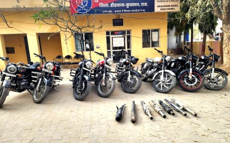 मकराना पुलिस की बड़ी कार्रवाई, तेज आवाज वाले साइलेंसरों पर चला हंटर, 8 बुलेट जब्त