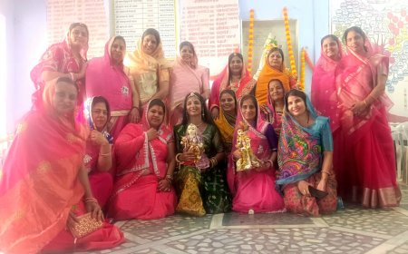 दाधीच महिला मण्डल, मकराना ने धूमधाम से मनाया गणगौर उत्सव; भजनों पर झूमीं महिलाएँ