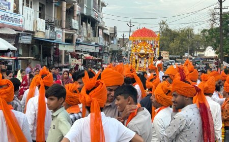 राम नवमी पर स्वर्णकार समाज की भव्य शोभायात्रा, श्रद्धा और उल्लास का अद्भुत संगम केसरिया साफों और रामधुन से गुंजायमान हुआ तखतगढ़, श्रद्धालुओं की उमड़ी आस्था