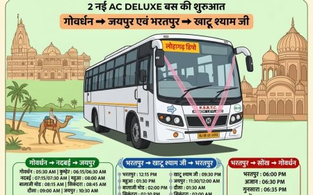 नदबई क्षेत्र के लिए पहली बार एसी बस सेवा शुरू;  गोवर्धन जयपुर मार्ग पर RSRTC की AC डीलक्स 2×2 बस का शुभारंभ, यात्रियों को मिलेगी बेहतर सुविधा
