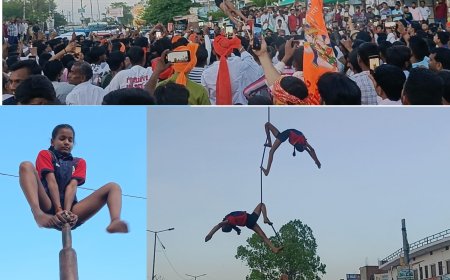 महुवा में दिखा भक्ति और शक्ति का संगम हनुमान जन्मोत्सव पर निकली विशाल शोभायात्रा,छोटे-छोटे बच्चों ने मलखंभ प्रस्तुतियां देकर दर्शकों का मनमोहा