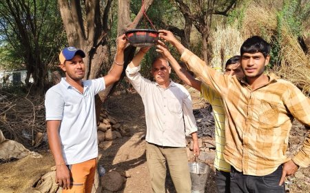 जन्मदिन के अवसर पर पक्षियों के लिए लगाए गए परिंडे