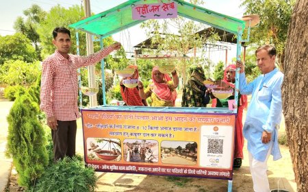 ओम मुक्ति धाम में पक्षी सेवा केंद्र का शुभारंभ, परिंडे लगाकर शुरू किया दाना-पानी अभियान
