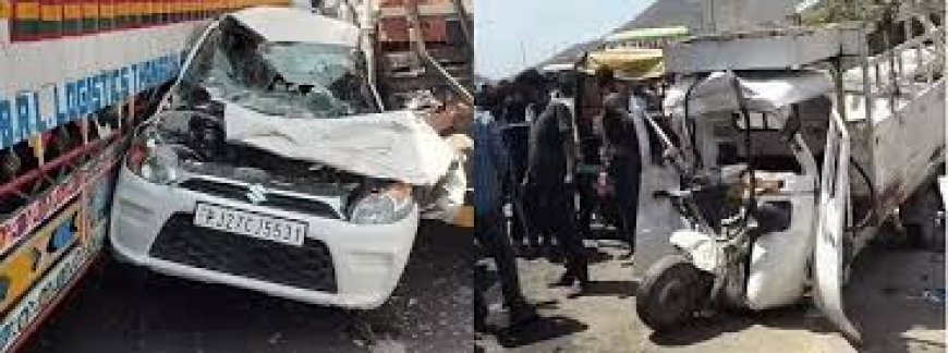 बेकाबू टैंकर ने  12 वाहनों को टक्कर मारी: दो कार और बाइक बुरी तरह पिचक गई, घायलों को हॉस्पिटल पहुंचाया